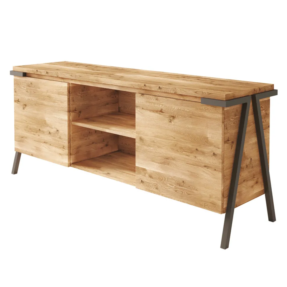 Credenza in Legno Rovere e Metallo con 2 Ante e Vano a Giorno Made in Italy - Jennifer