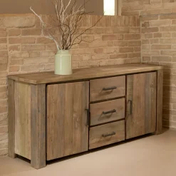 Credenza Living con 2 Ante e 3 Cassetti Centrali in Legno Riciclato - Slide