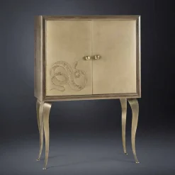 Credenza moderna con 2 ante in legno massello e pelle anilina Joy