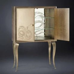 Credenza moderna con 2 ante in legno massello e pelle anilina Joy