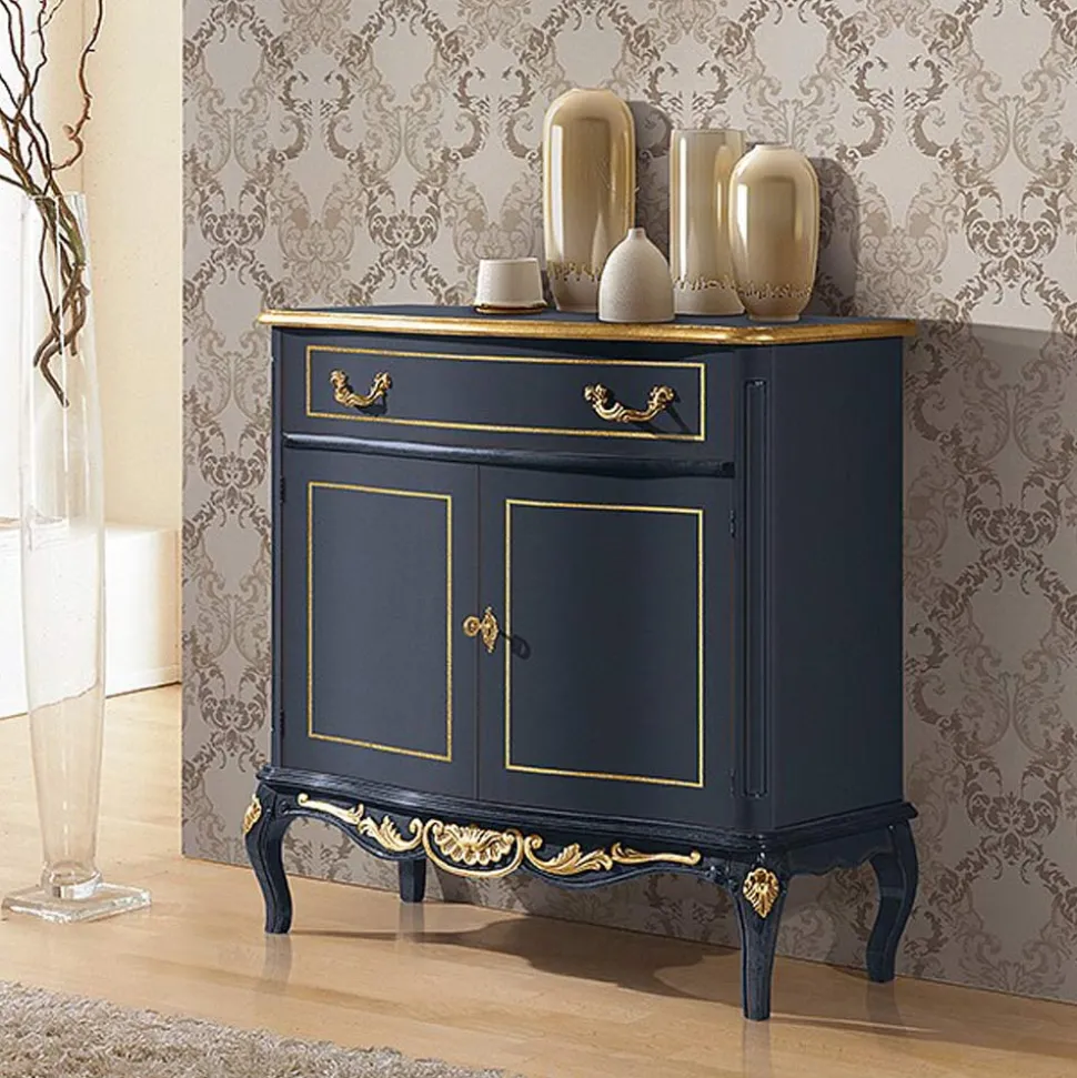 Credenza Salotto Classica Legno Blu Avio o Noce Made in Italy - Chantilly