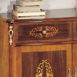 Credenza Soggiorno Legno Noce o Bianco e Intarsi Made in Italy - Katerine