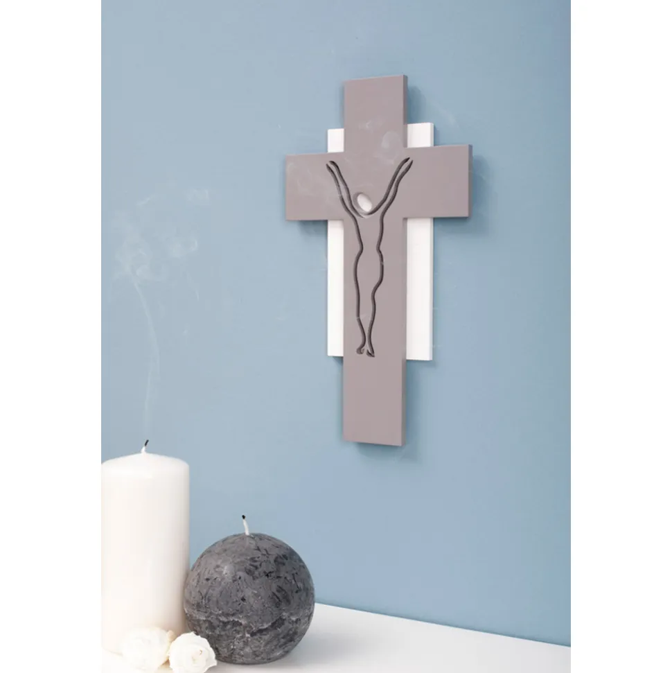 Crocifisso Bianco e Grigio Realizzato con Incisione Laser Made in Italy - Nadia