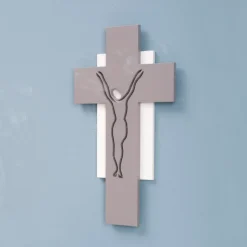 Crocifisso Bianco e Grigio Realizzato con Incisione Laser Made in Italy - Nadia