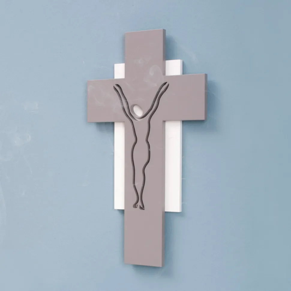Crocifisso Bianco e Grigio Realizzato con Incisione Laser Made in Italy - Nadia