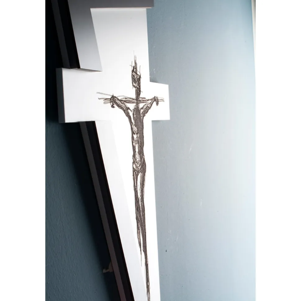 Crocifisso Bianco e Grigio Realizzato con Incisione Laser Made in Italy - Egle