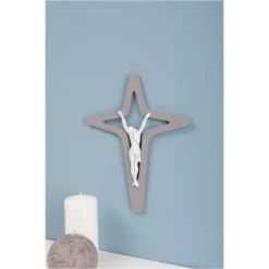 Crocifisso di Christo Bianco e Grigio Inciso a Laser Made in Italy - Teresa