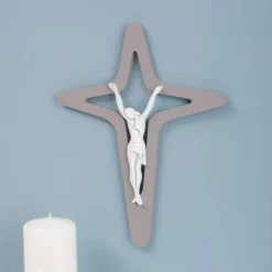 Crocifisso di Christo Bianco e Grigio Inciso a Laser Made in Italy - Teresa