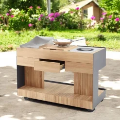 Cucina da Esterno 141x70x93 cm Realizzata in Teak Massiccio e Alluminio - Stilosa