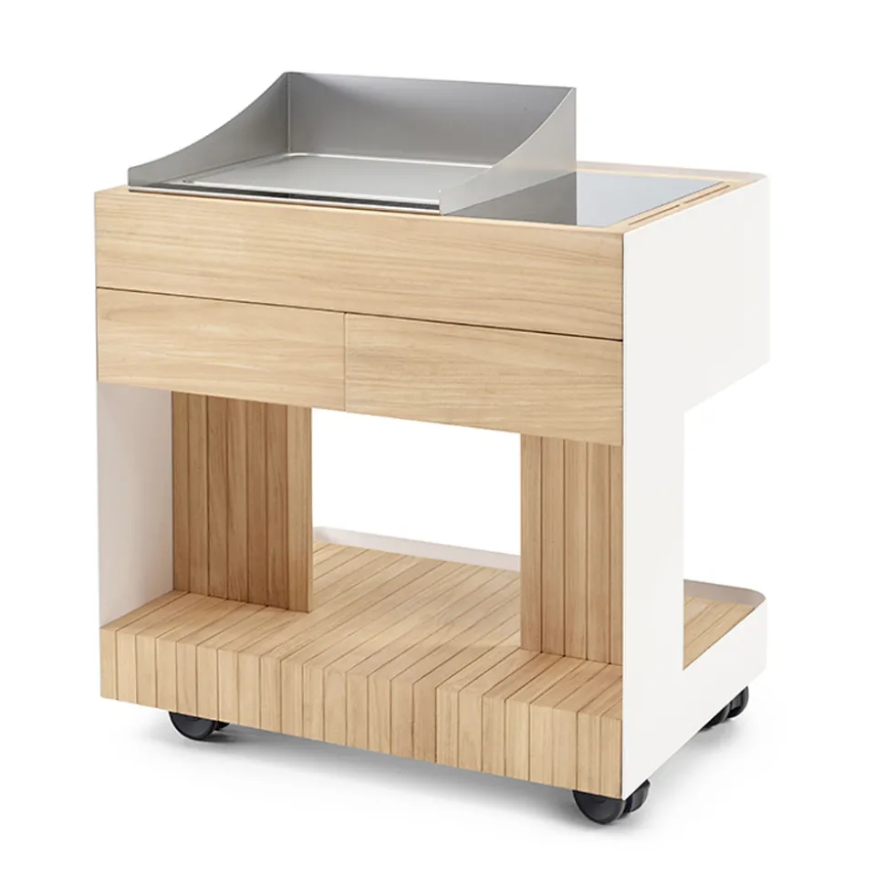 Cucina da Esterno 96x70x93 cm Realizzata in Teak Massiccio e Alluminio - Raffinata