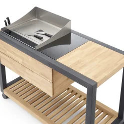 Cucina da Esterno 140x65x93 cm Realizzata in Teak Massiccio e Alluminio - Conviviale