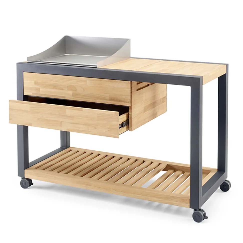 Cucina da Esterno 140x65x93 cm Realizzata in Teak Massiccio e Alluminio - Conviviale