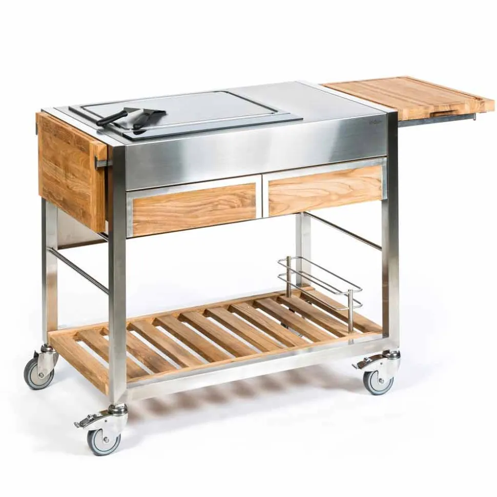 Cucina su Ruote da Esterno in Acciaio e Legno con Teppanyaki - Buoncalliope
