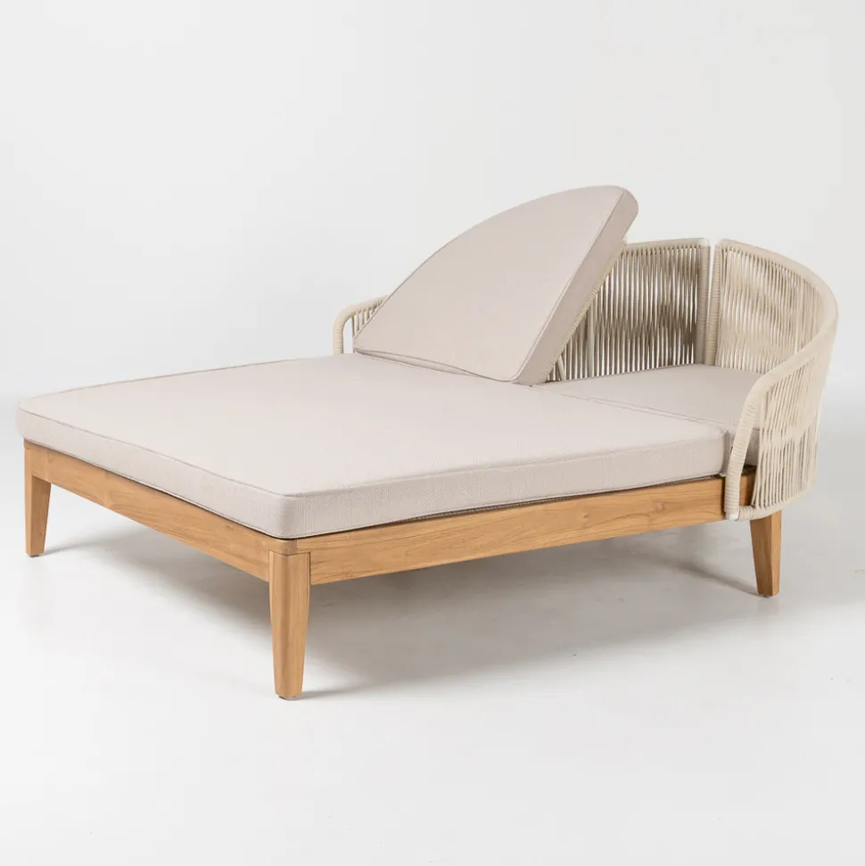 Daybed da Giardino in Teak, Alluminio, Corda e Cuscini - Jacub