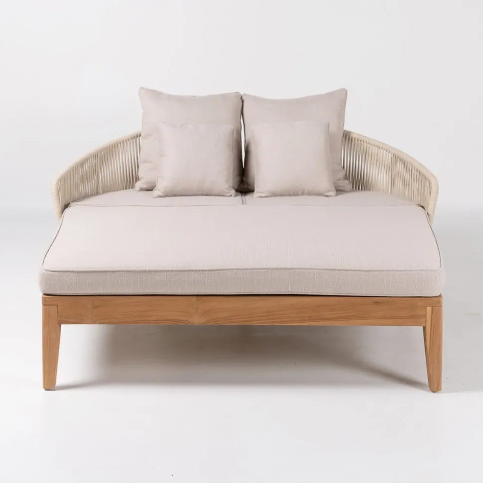 Daybed da Giardino in Teak, Alluminio, Corda e Cuscini - Jacub