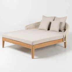 Daybed da Giardino in Teak, Alluminio, Corda e Cuscini - Jacub