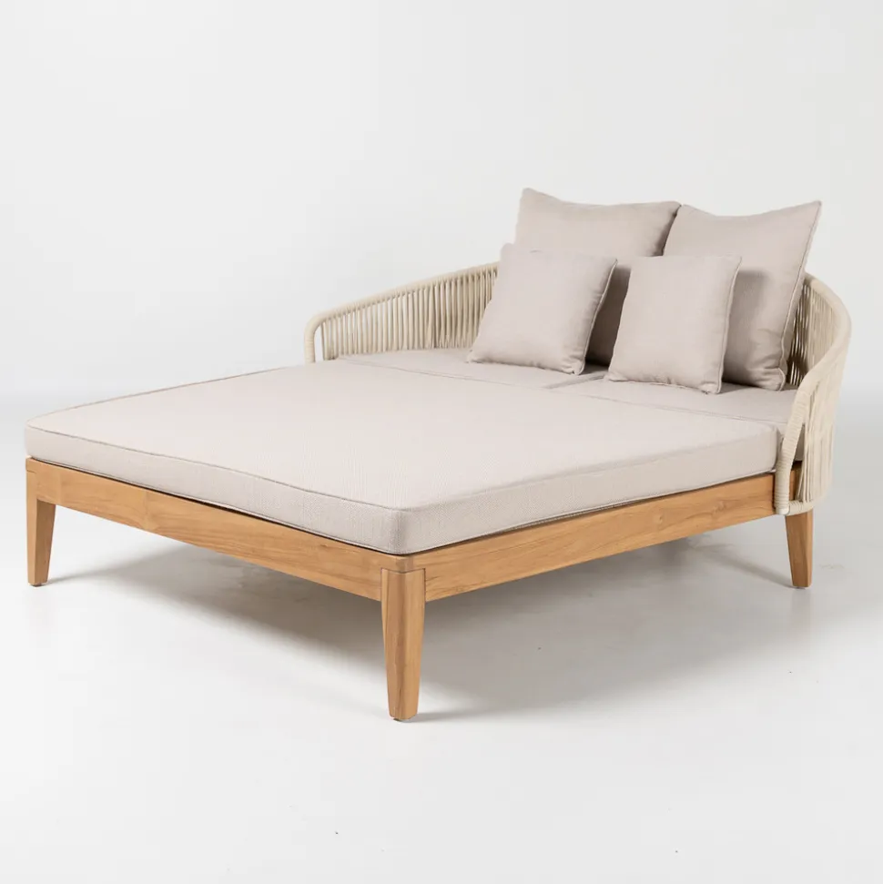 Daybed da Giardino in Teak, Alluminio, Corda e Cuscini - Jacub
