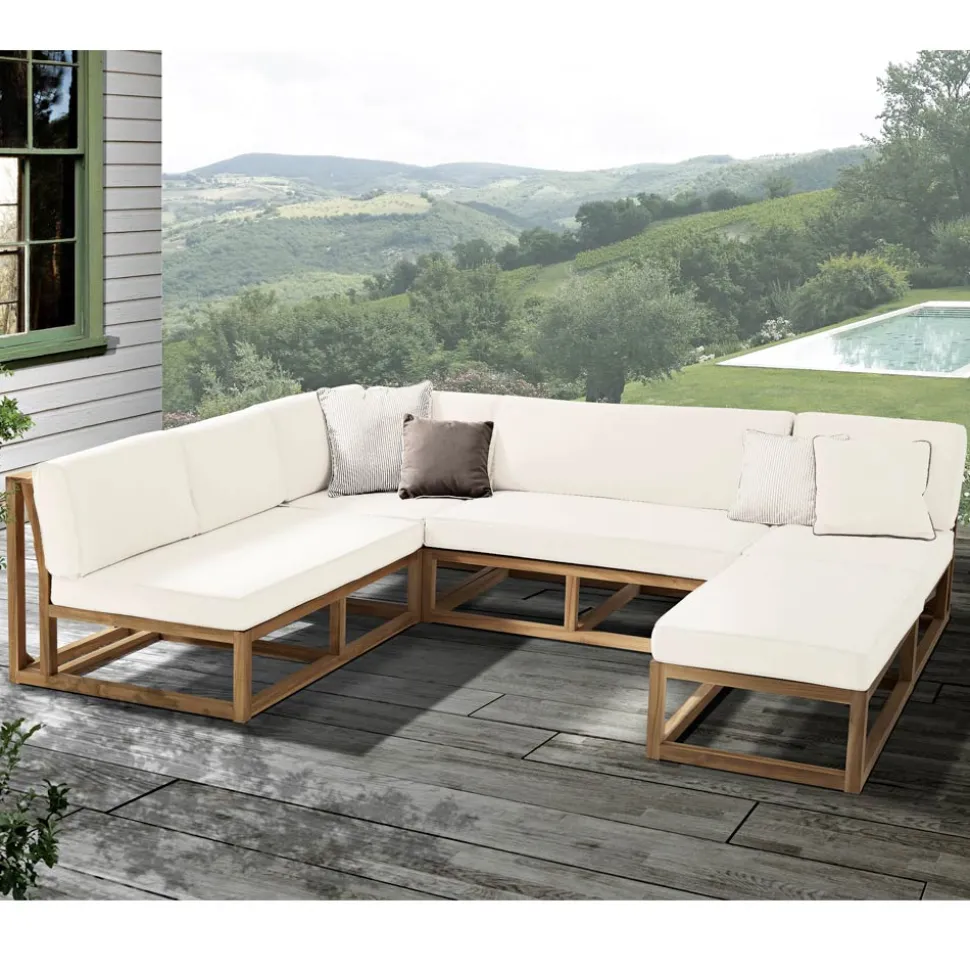 Divanetto da Esterno in Teak Naturale e Cuscini - Circe