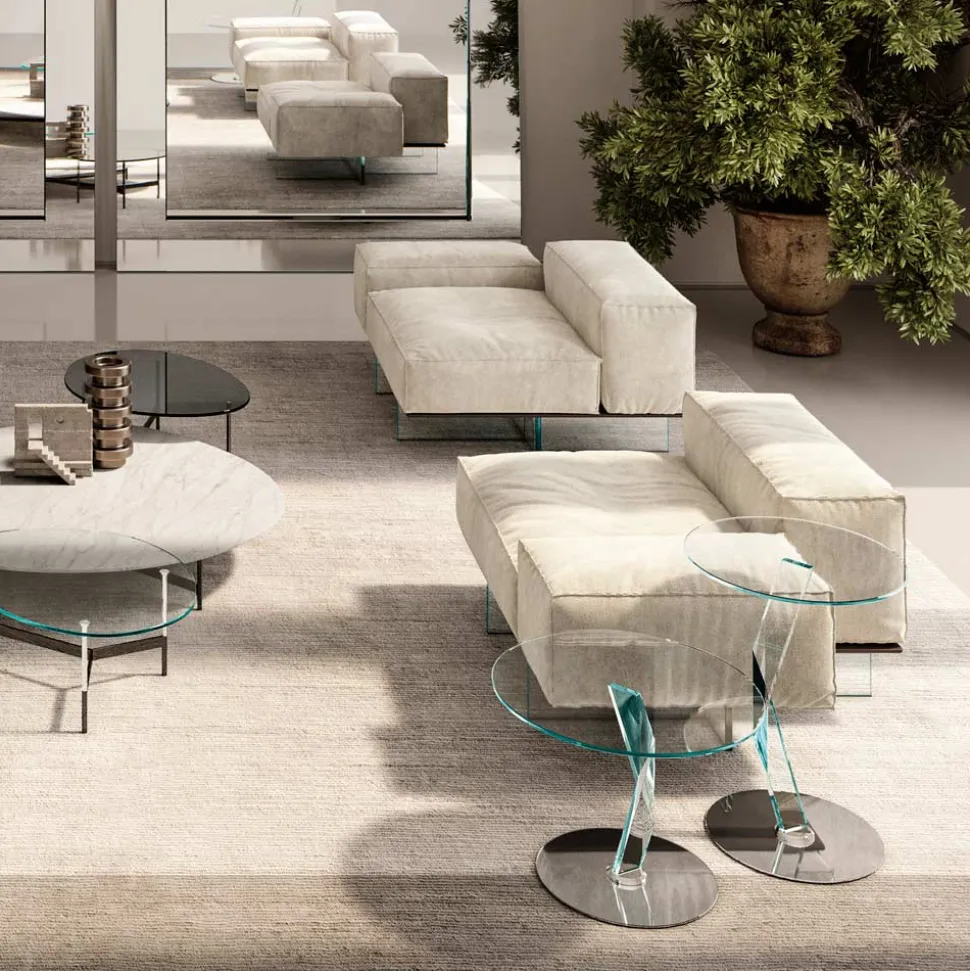 Divano Angolare Destro con Base in Vetro Extrachiaro Made in Italy - Rory