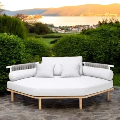 Divano Angolare Esagonale da Giardino in Teak e Corda - Bellatrix