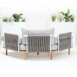 Divano Angolare Esagonale da Giardino in Teak e Corda - Bellatrix