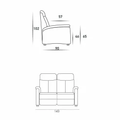 Divano a 2 posti design moderno in pelle, ecopelle o tessuto Gelso