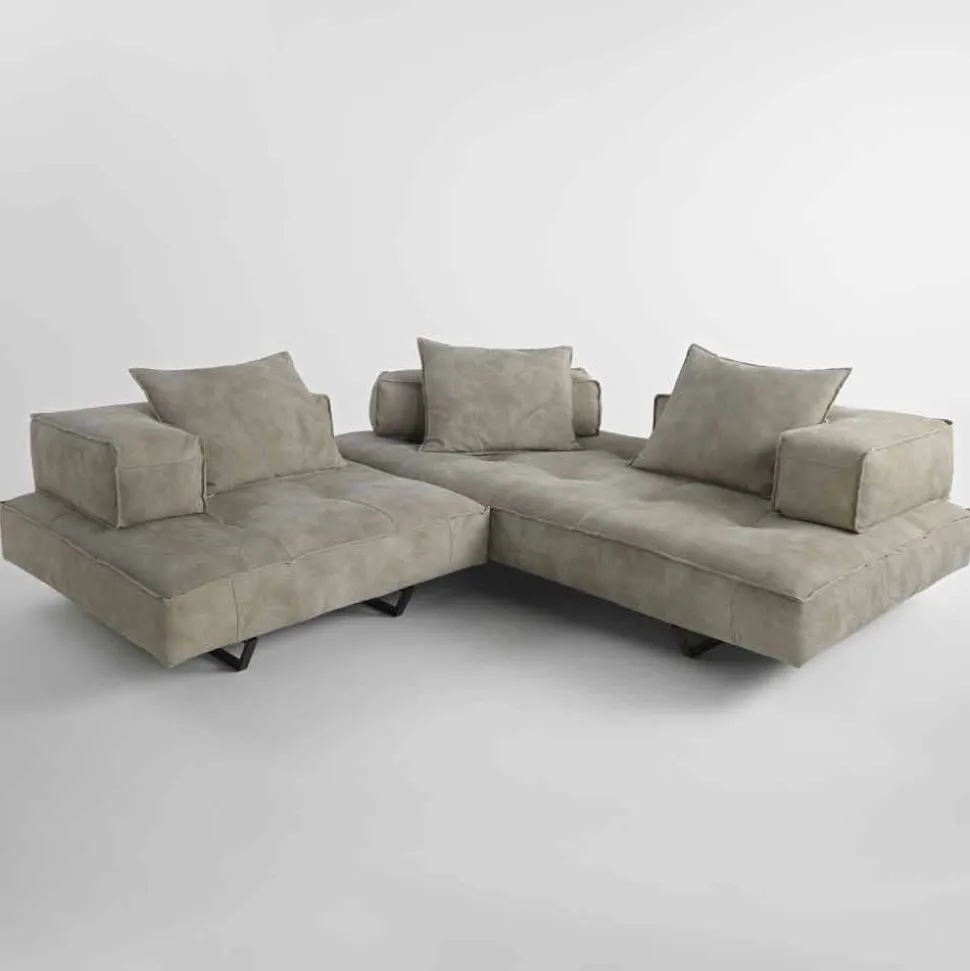Divano componibile design moderno Cardo, rivestimento in pelle