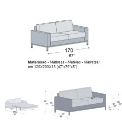 Divano con Apertura a Letto in Metallo e Poliuretano Made in Italy - Folle