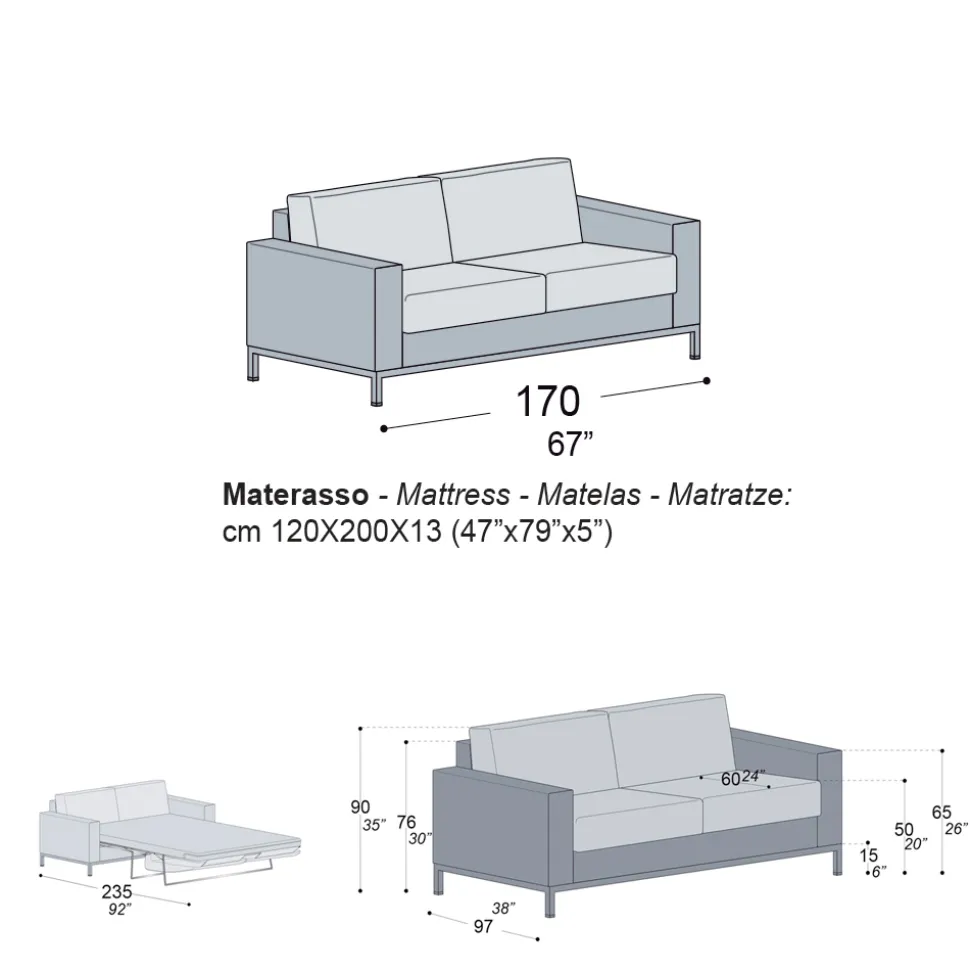 Divano con Apertura a Letto in Metallo e Poliuretano Made in Italy - Folle