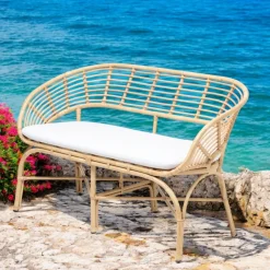 Divano da Giardino in Alluminio e Intreccio in Polyrattan e Cuscino - Ellide