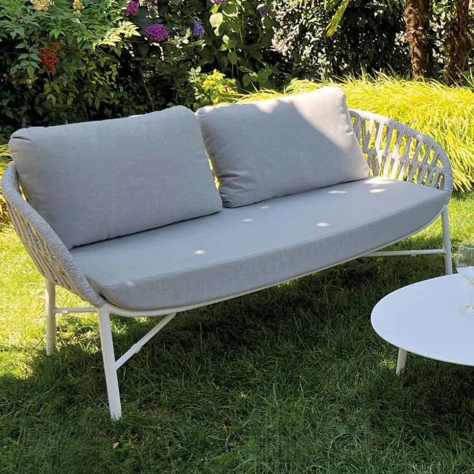 Divano da Giardino in Alluminio, Corda e Tessuto Marsala o Bianco - Brise