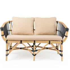 Divano da Giardino in Rattan Naturale con Cuscini Inclusi – Catelyn