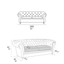 Divano da Interno con Piedi in Legno e Ruote in Metallo Made in Italy - Giocoso