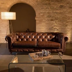 Divano da Salotto da 2 o 3 Posti in Cuoio Vintage Effetto Invecchiato - Timbro