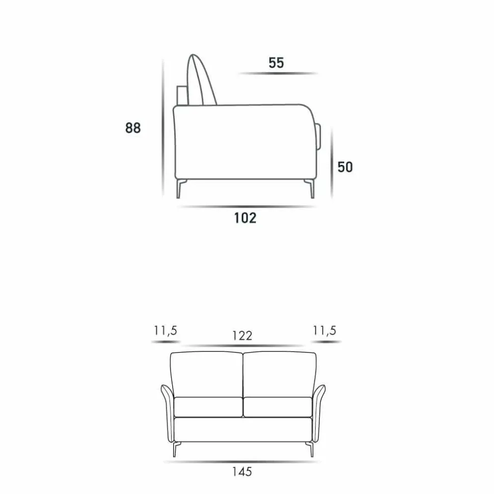 Divano due posti design moderno L 145 cm ecopelle/tessuto Erica