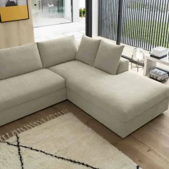 Divano Letto Angolare di Design in Tessuto Beige Realizzato in Italia - Ortensia