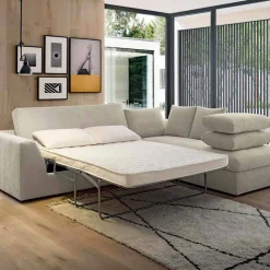 Divano Letto Angolare di Design in Tessuto Beige Realizzato in Italia - Ortensia
