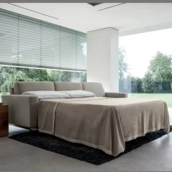 Divano Letto con Penisola in Metallo e Poliuretano Made in Italy - Folle