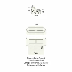 Divano Letto Moderno Rivestito in Tessuto Bicolore Made in Italy - Begonia