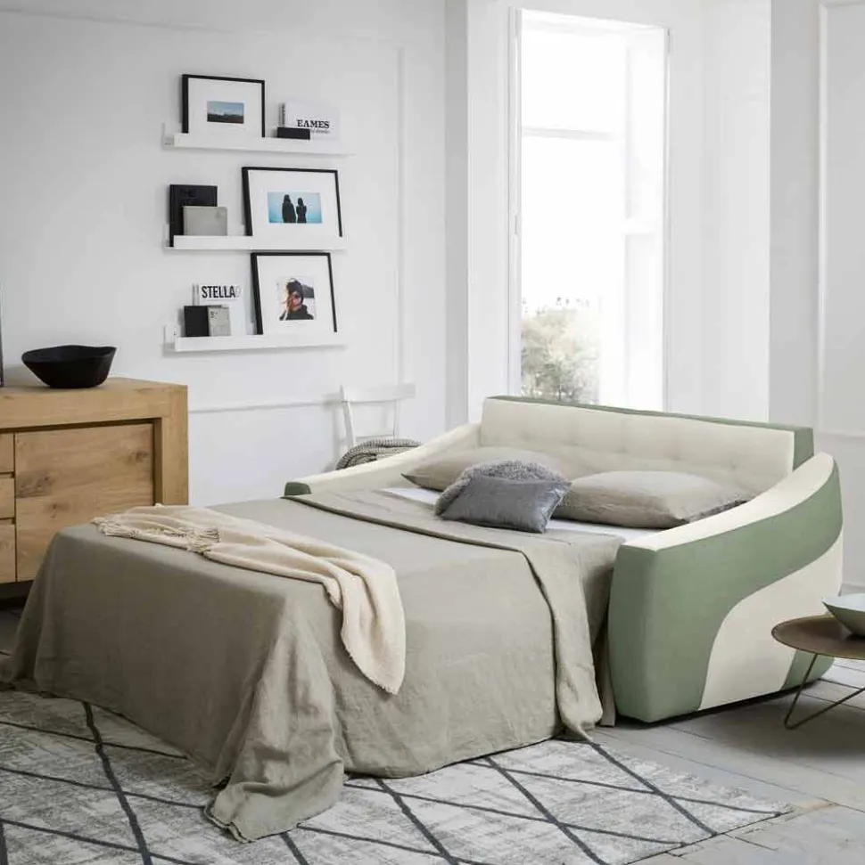 Divano Letto Moderno Rivestito in Tessuto Bicolore Made in Italy - Begonia