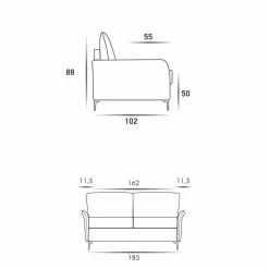 Divano 3 posti di design L 185cm tessuto/ecopelle made in Italy Erica