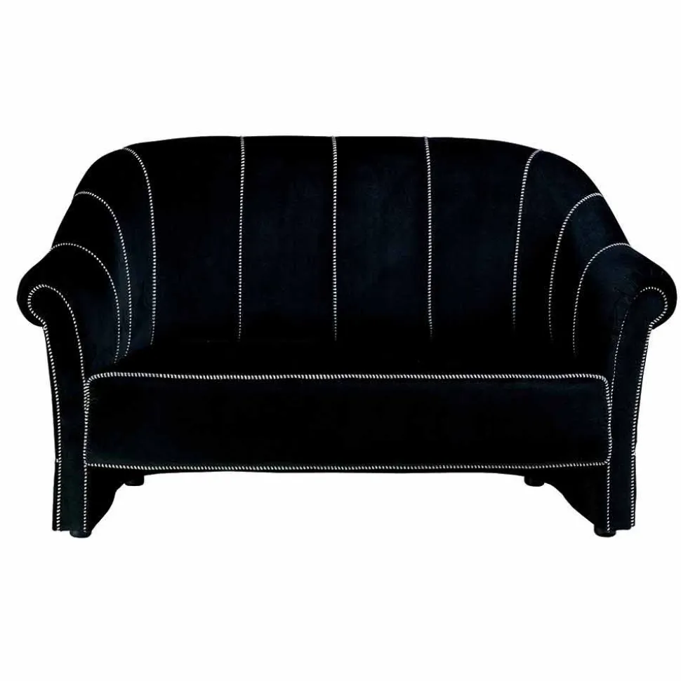 Divano 2 Posti in Velluto Nero con Cuciture in Contrasto Made in Italy - Caster