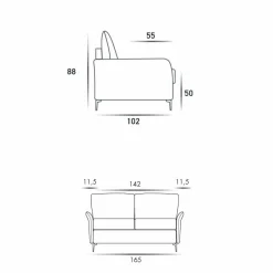 Divano 2 posti maxi L 165cm ecopelle/tessuto made in Italy Erica