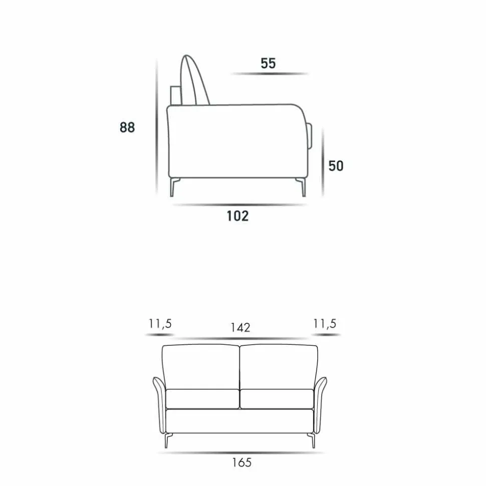 Divano 2 posti maxi L 165cm ecopelle/tessuto made in Italy Erica