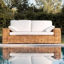 Divano 3 Posti o Maxi da Giardino in Rattan Naturale con Cuscini – Keira