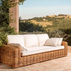 Divano 3 Posti o Maxi da Giardino in Rattan Naturale con Cuscini – Keira