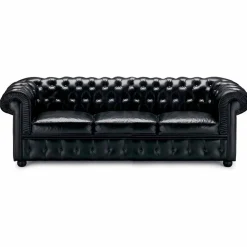 Divano 3 Posti Rivestito in Pelle con Piedini Laccati Made in Italy - Idra