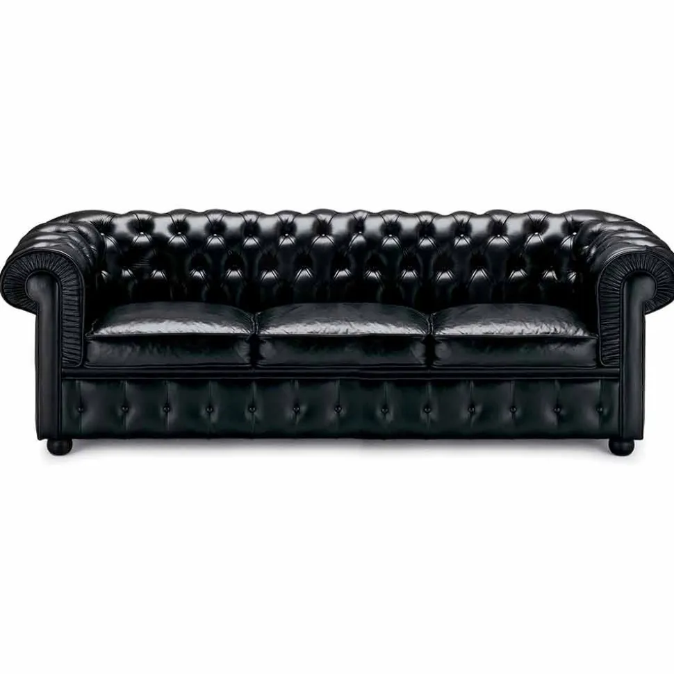 Divano 3 Posti Rivestito in Pelle con Piedini Laccati Made in Italy - Idra