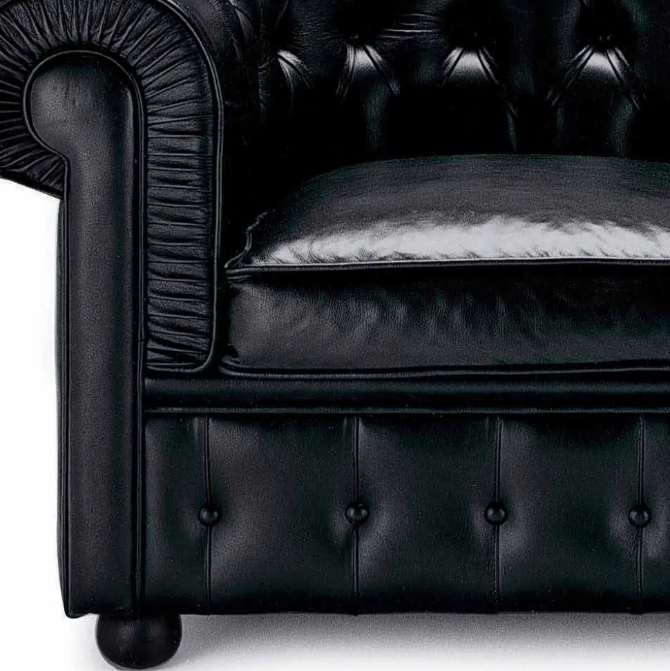 Divano 3 Posti Rivestito in Pelle con Piedini Laccati Made in Italy - Idra