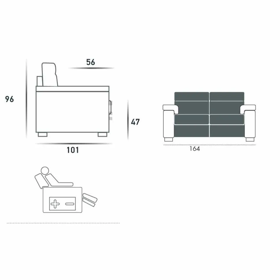 Divano relax elettrico 2 posti,2 sedute elettriche Lilia,made in Italy